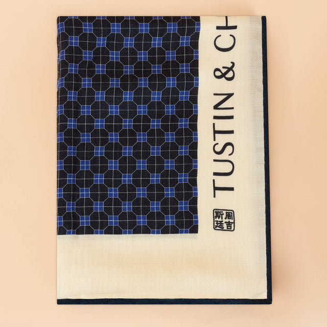 Tustin & Chow Cashmere Silk Travel Blanket in blue and natural